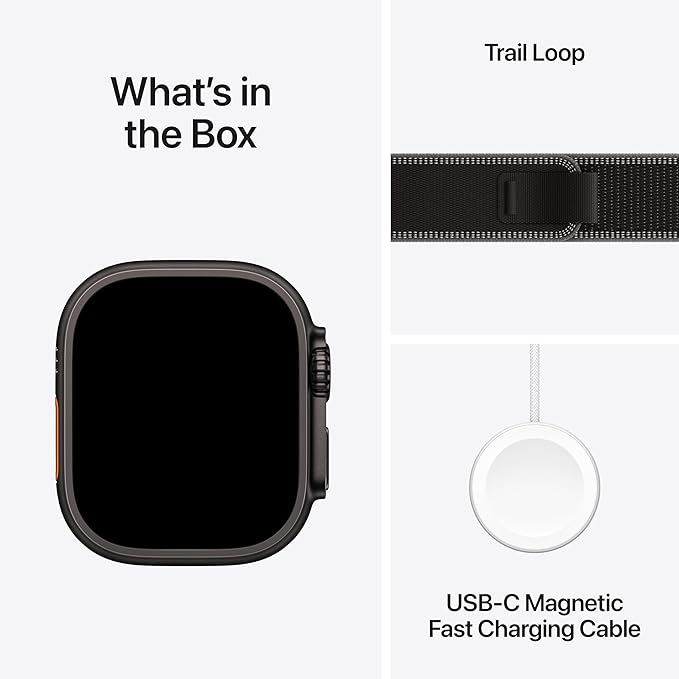 ساعت هوشمند اپل مدل Ultra 3 Natural Titanium Case 49mm با بند تریل لوپ – رنگ بدنه مشکی محتویات داخل جعبه اپل واچ اولترا 3 با بند تریل لوپ به رنگ بدنه مشکی
