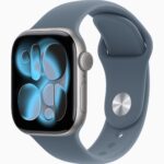 اپل واچ سری 11 سایز 42 میلیمتری رنگ بدنه خاکستری با رنگ بند آبی