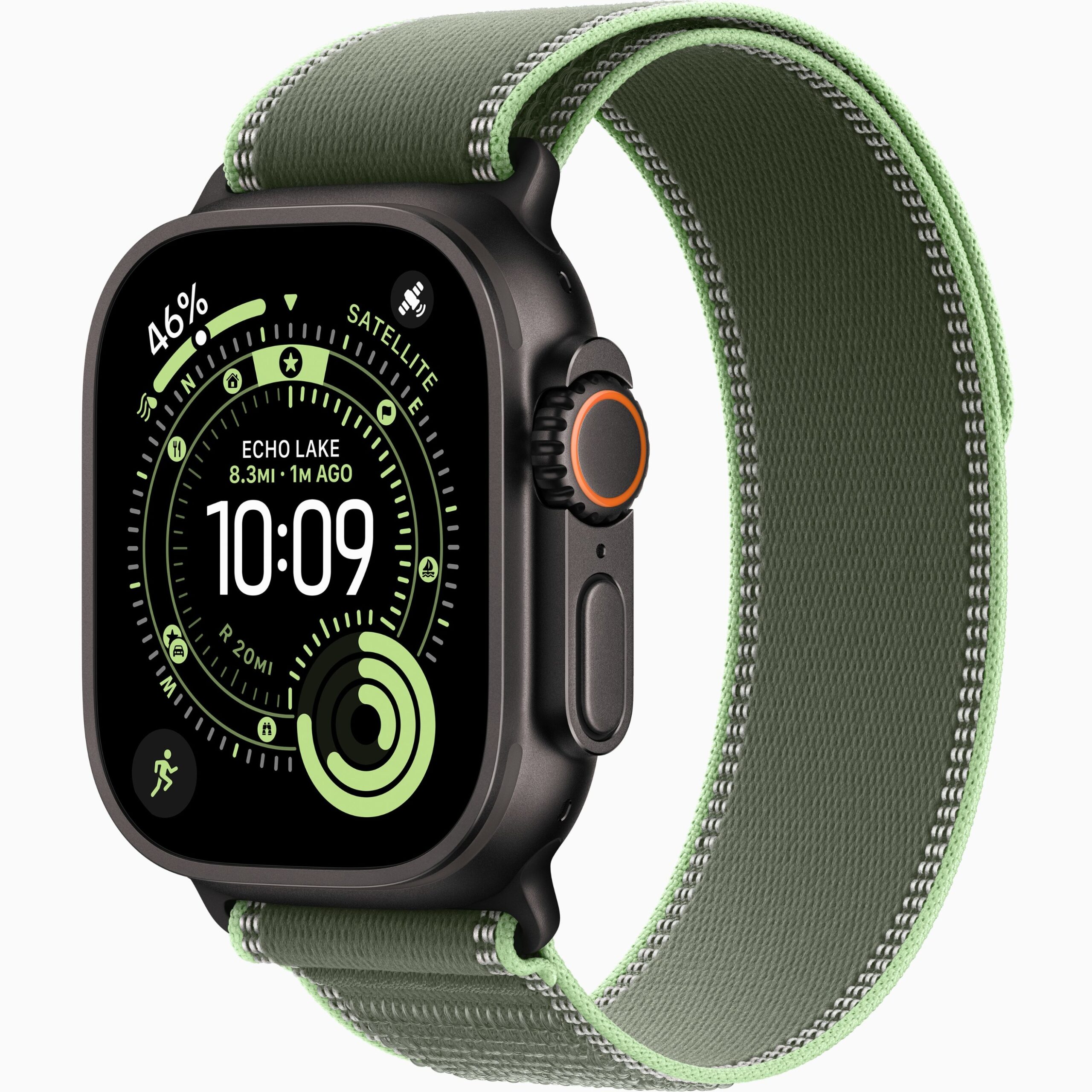 ساعت هوشمند اپل مدل Ultra 3 Natural Titanium Case 49mm با بند تریل لوپ – رنگ بدنه مشکی اپل واچ اولترا 3 با بند تریل لوپ با رنگ بند سبز و رنگ بدنه مشکی با سایز صفحه نمایش 49 میلیمتری